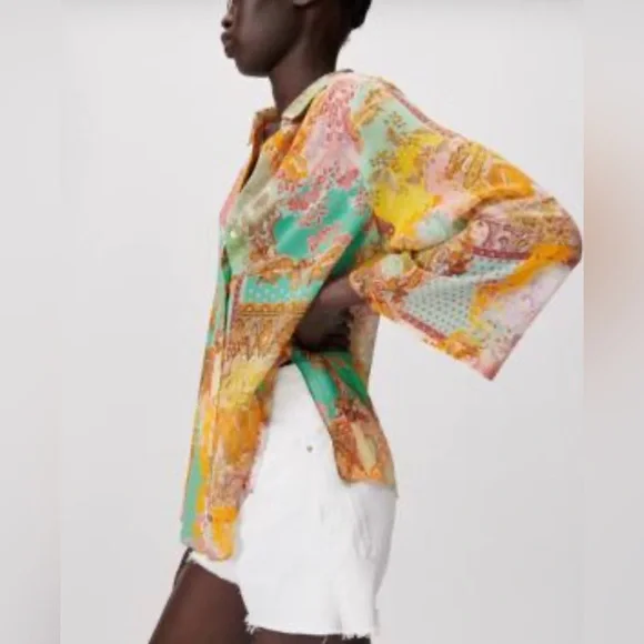 Zara sheer patch work button down shirt - Picture 8 of 11